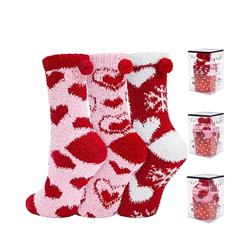 YSense 3 Pairs DIY Gift Socks for Women Girl Fuzzy Fluffy Socks Winter Slipper Socks Soft for Christmas With Gift Boxes Cupcake,ZY-A-black/Yellow/Red/3 pairs