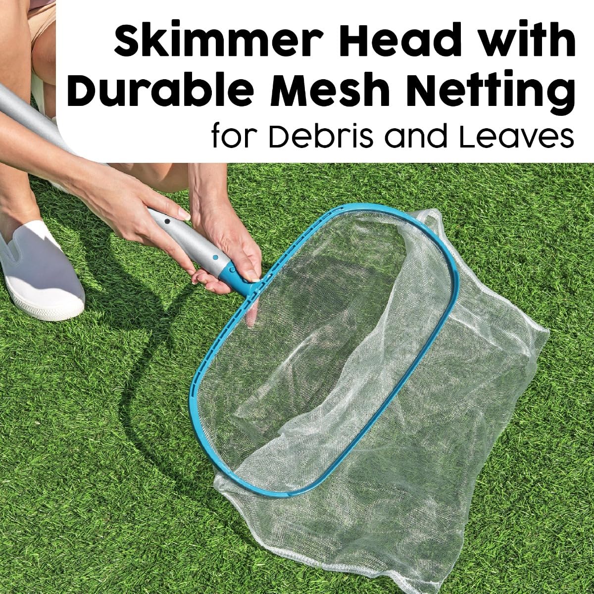 AquaSurge Poolpflege-Set mit akkubetriebenem Poolsauger, Kescher und Poolbürste, für Pools bis 610 cm, 50 min Laufzeit, Ladekabel, 0,54 L Schmutzbehälter, 2 Saugköpfe, Haltestiel, langlebiges Netz
