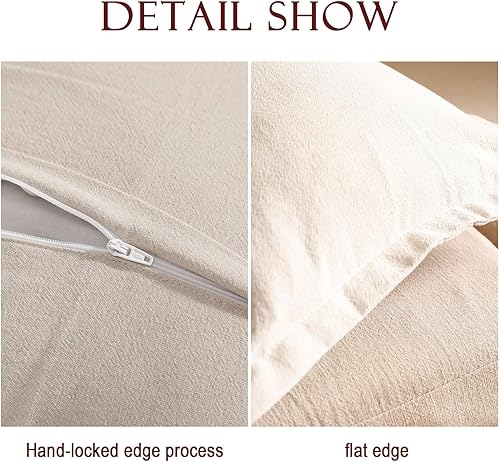 Miniatura 4 de Juego de 2 fundas de almohada decorativas de lino de 22 x 22 pulgadas, almohada de borde plegado, fundas de almohada de lino con volantes, funda de