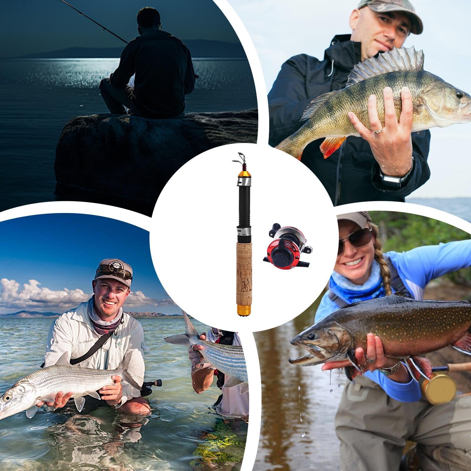 Caña y carrete para pescar en hielo - Carretes duraderos para pescar en hielo | Equipo compacto y ligero para pesca en hielo | Equipo de pesca portátil para agua dulce y salada | Herramientas esencial
