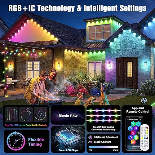 Miniatura 4 de Luces permanentes para exteriores para casa, 100 pies RGB+IC luces de alero inteligentes con color DIY, IP67 impermeable, aplicación y control