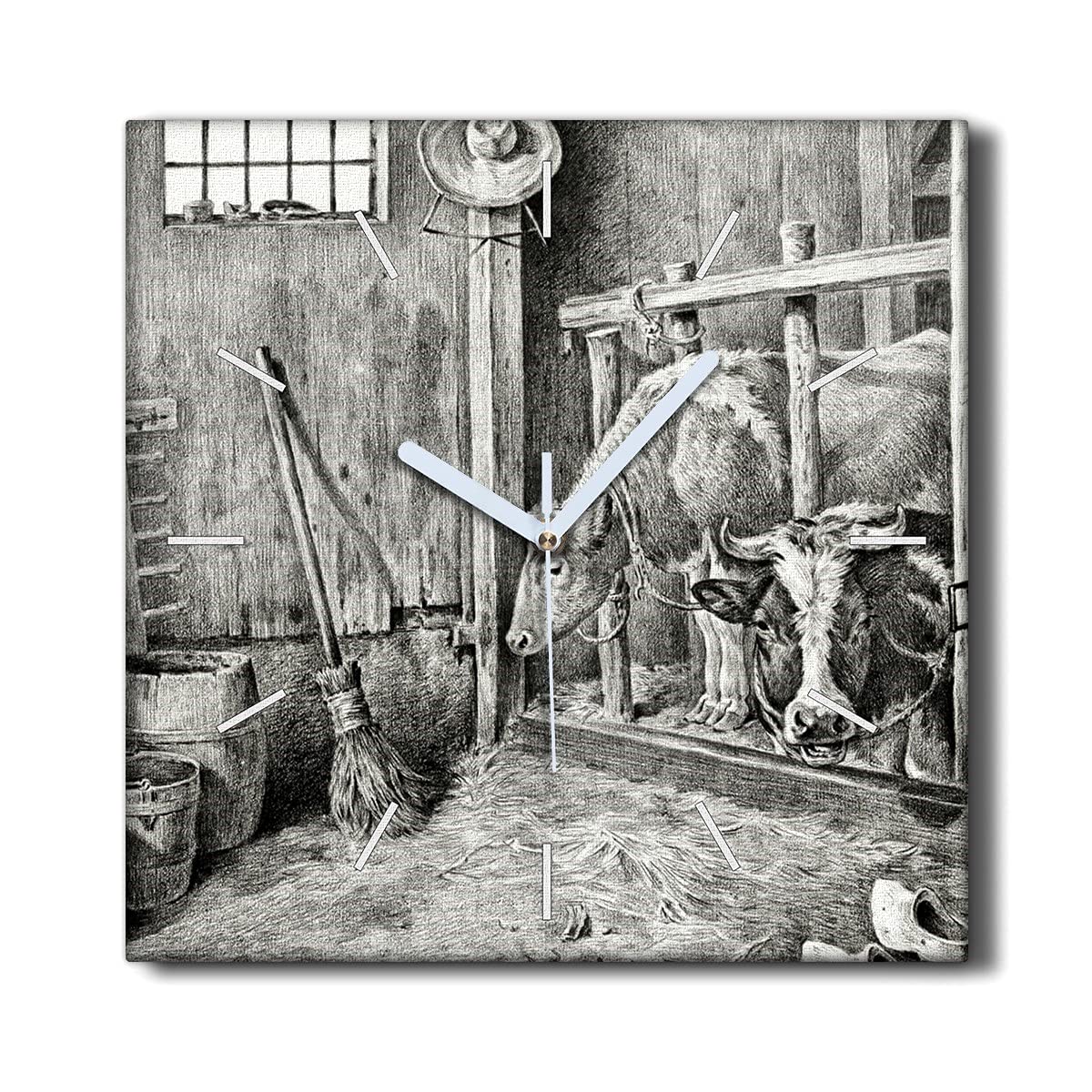 Horloge Murale sans Tic-Tac Toile Animaux Décoration Salon 30x30