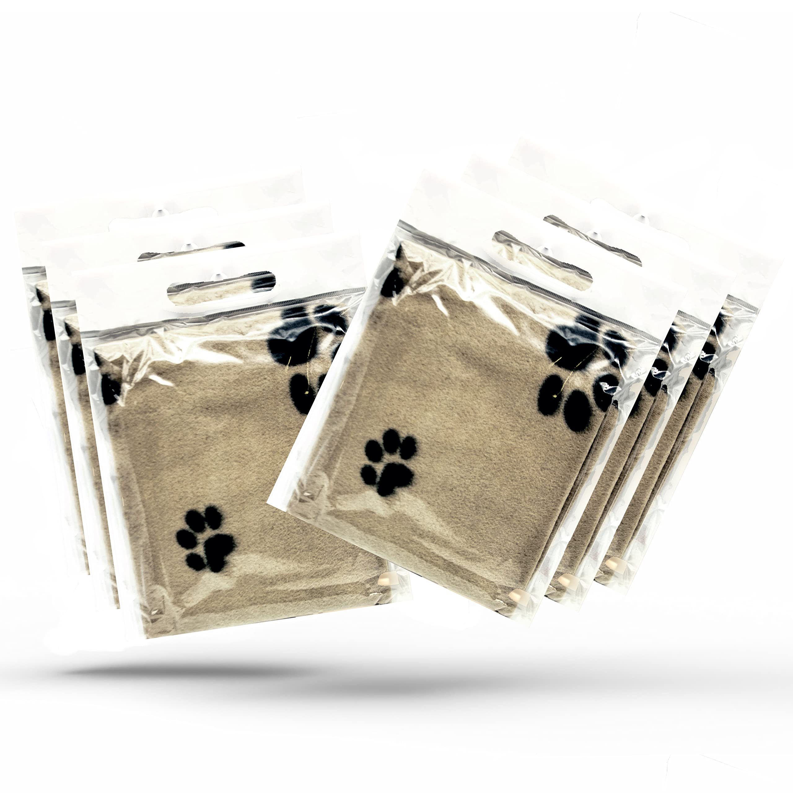 Petopedia 6x Soft Warm Dog Fleece Animal Pet Blankets with Paw Prints – Cat, Puppy & Dog Blankets Washable Bed Travel (Beige, 70cm X 73cm (Pack of 6)) — image 1