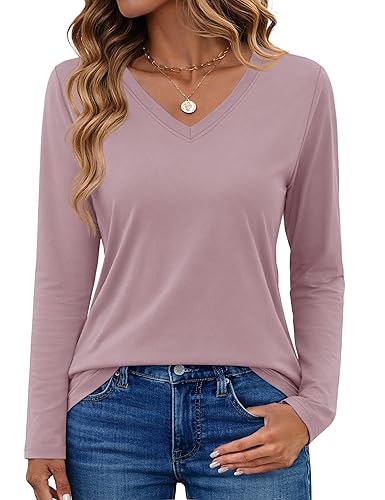 YUCOLEN Long Sleeve Shirts for Women V Neck Casual Tops