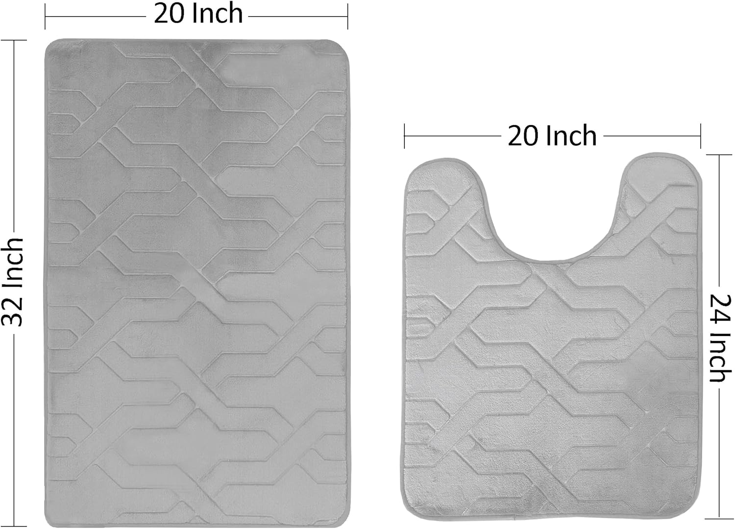 santanu Luxury Flannel Memory Foam Bathroom Rugs Sets 2 Piece - 32x20 Bath Mat + 24x20 U-Shape Contour Rug, Water Absorption Soft Non Slip Thick Absorbent Washable Dry Fast (Morocco Light Grey)