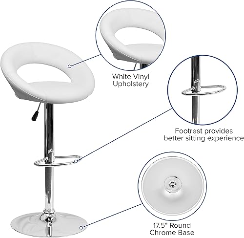 Miniatura 5 de Flash Furniture Taburete de bar contemporáneo de vinilo negro redondeado estilo órbita con altura ajustable con base cromada