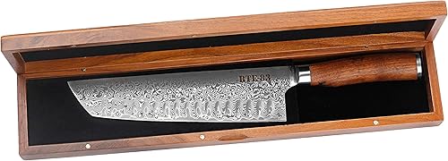 Miniatura 3 de Route83 Signature Kamo Texas Cuchillo de chef hecho a mano martillado Damasco nogal americano
