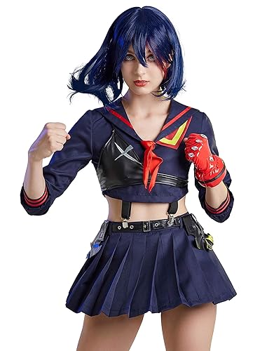 miccostumes Womens Anime Cosplay Costume Long Sleeves Shirt and Skirt Set - Small - Dark Blue