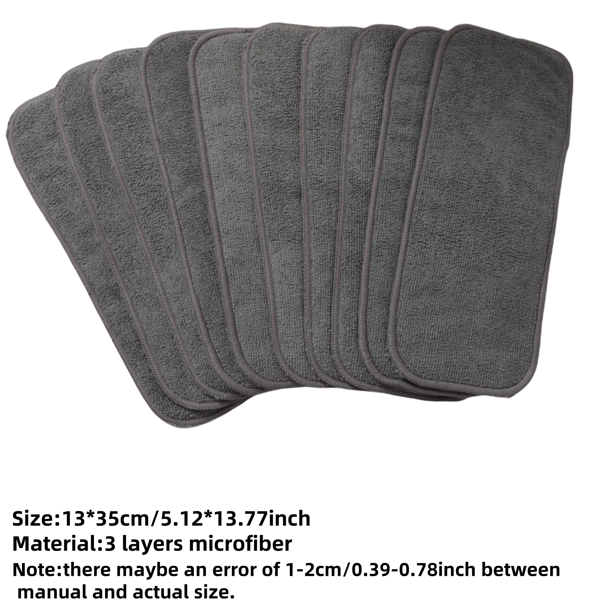 Asenappy 10pcs Reusable Soft 3 Layers Inserts for Baby Cloth Diaper,High Absorbing Washable Liners (10pcs-Grey Inserts)