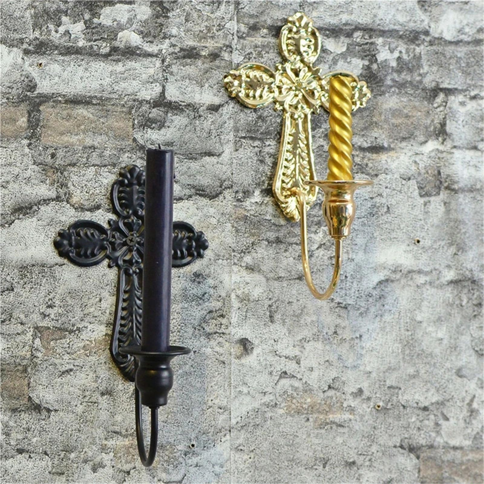 2 Stück Metall-Kreuz-Kerzenhalter, Wand-Kerzenständer, Outdoor-Wandbehang, Kerzendekoration FüR Deko