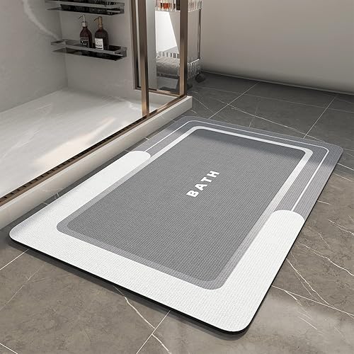 MontVoo-Bath Mat-Bathroom Mat Rug Non Slip Super Absorbent Stain Resistant Quick Dry Thin Bathroom Rug-Bath Mats for Bathroom Floor Bathtub Vanity-Bathmat Bath Rug Easy Care-17"x27" Grey - Grey - 17"x27"
