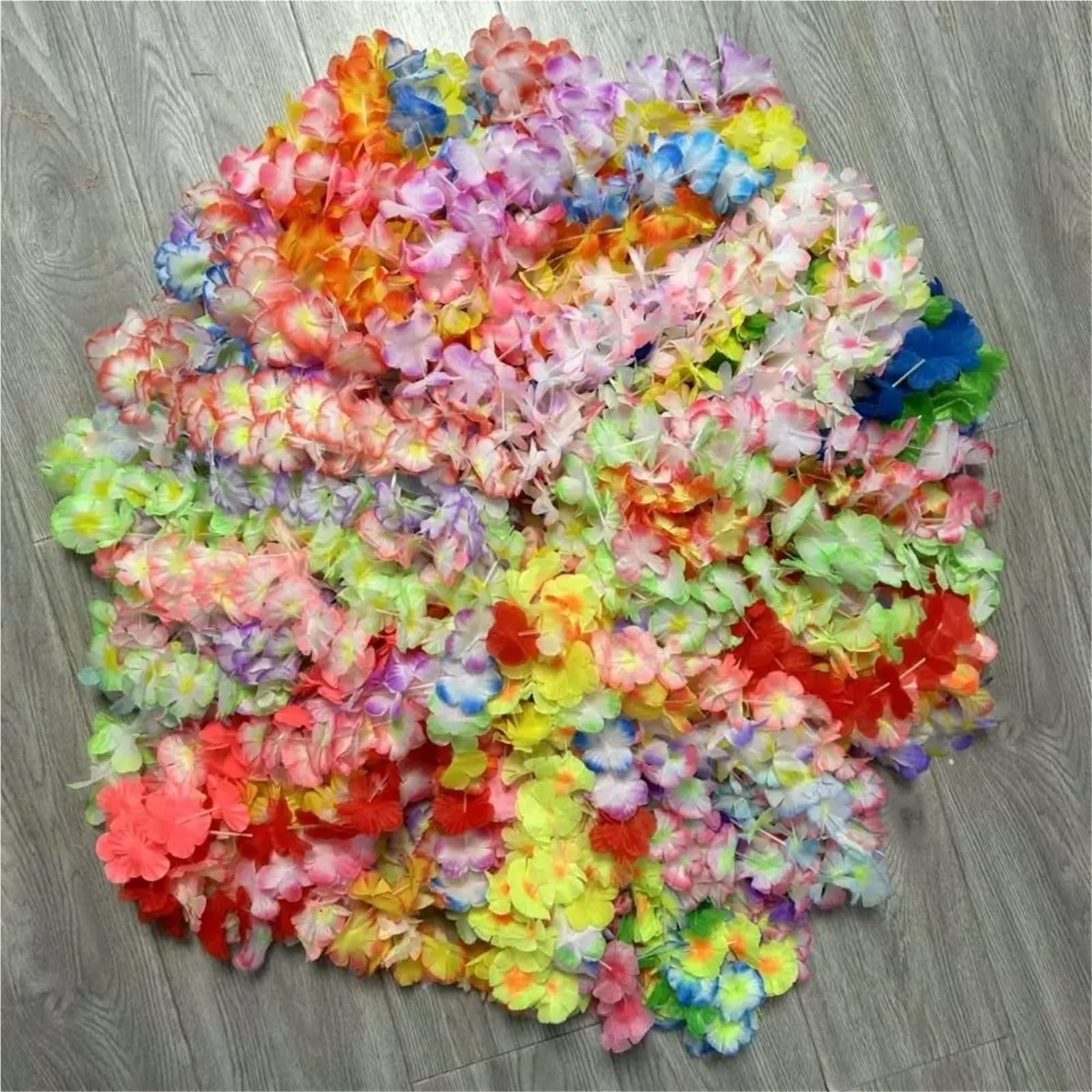 24/50/100 Stück Bunte Hawaii-Leis, künstliche, lebendige Seidenblumen-Halskette, wiederverwendbar, for Strandurlaub, tropisches Thema Für Erwachsene(Random Color-50Pcs)