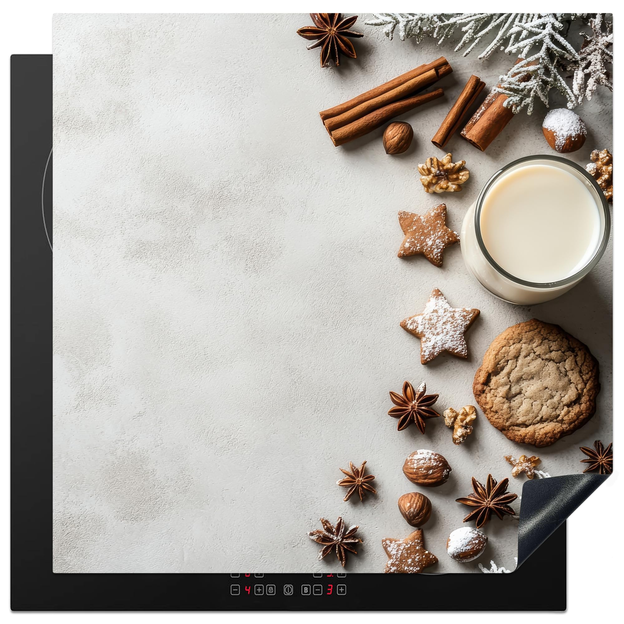 KitchenYeah© Induction Hob Cover Protector Mat 30.7"x30.7" / 78x78 cm Kitchen Universal Ceramic Covers for Electric Cookers Vinyl Baking - Cinnamon - Light - Winter