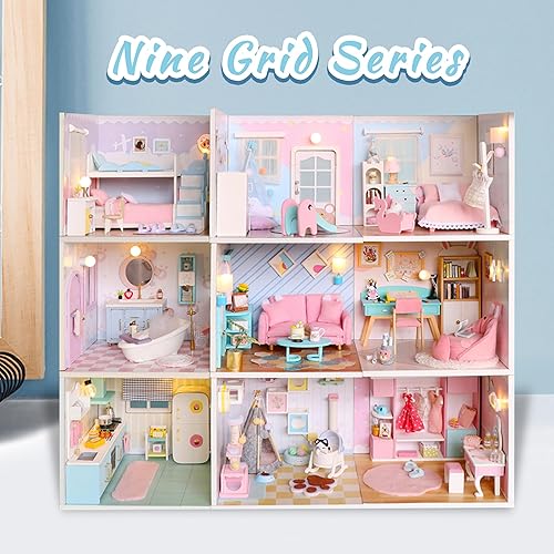 Miniatura 9 de Kisoy Casa de muñecas en miniatura con kit de muebles, kit de casa de madera 3D para bricolaje, una esquina de un pequeño estilo de apartamento con