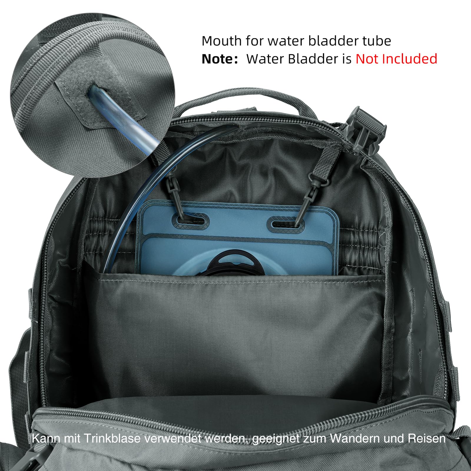 Plecak taktyczny, 60 l, wojskowy, duży plecak survivalowy Molle, dla mężczyzn i kobiet, zdejmowana torba outdoorowa, plecak podróżny do EDC, na kemping, wędrówki, polowanie, szary