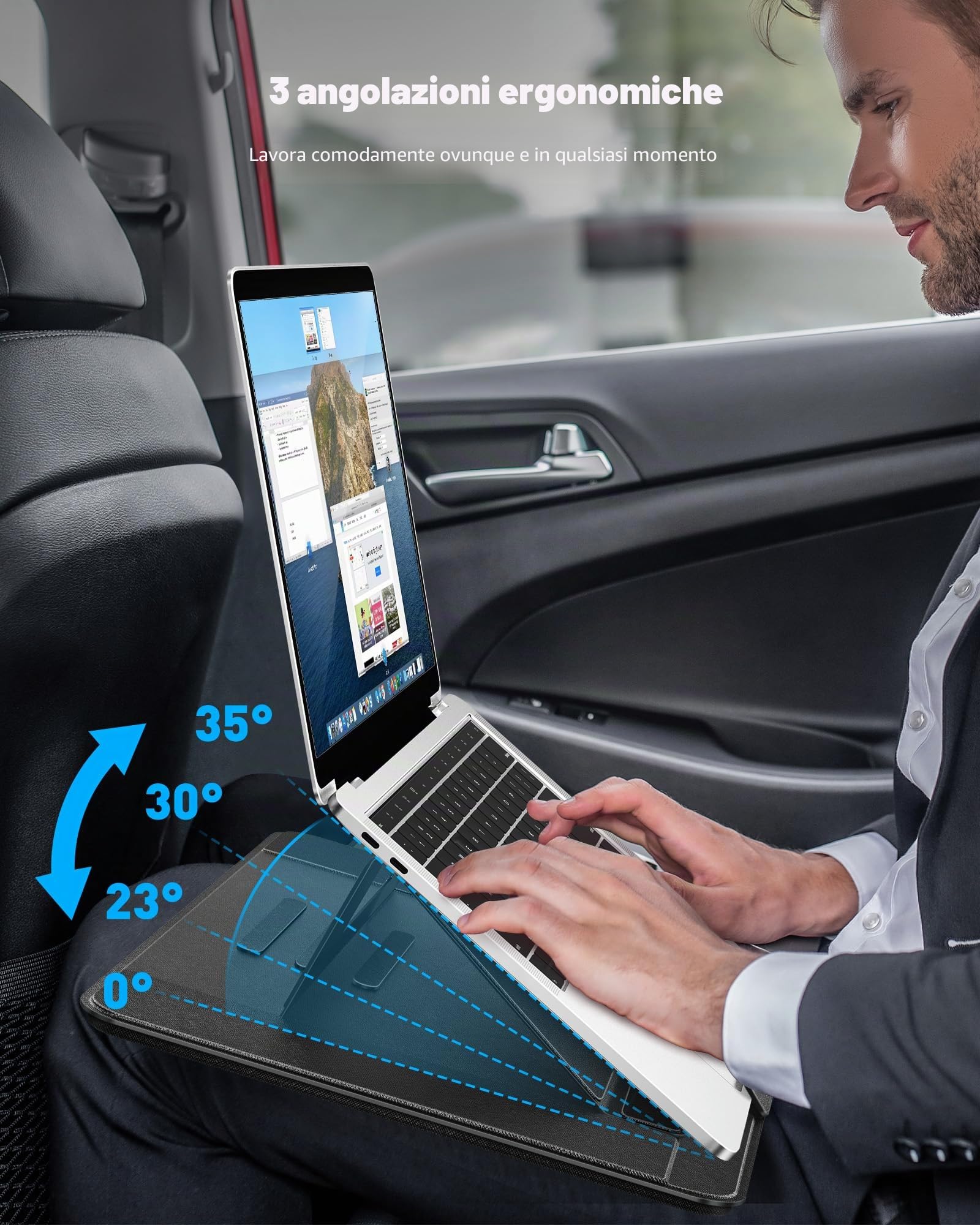 AboveTEK Vassoio Portatile per PC Portatili con Tappetino per Mouse Retraibile a Destra, 3 Angolazioni Ergonomiche, Scudo Termico Antiscivolo, Supporto Portatile per Laptop per Letto, Divano, Viaggi