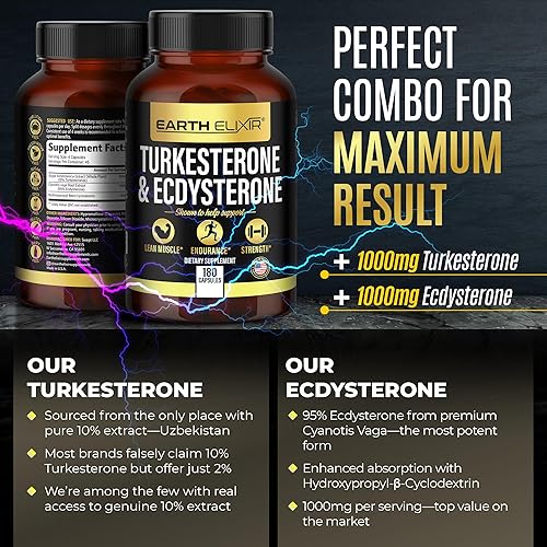 Miniatura 3 de Turkesterone y Ecdysterone - Apoyo natural de testosterona, suplemento de turkesterona de alta potencia 2 en 1 para hombres y mujeres con 95% de
