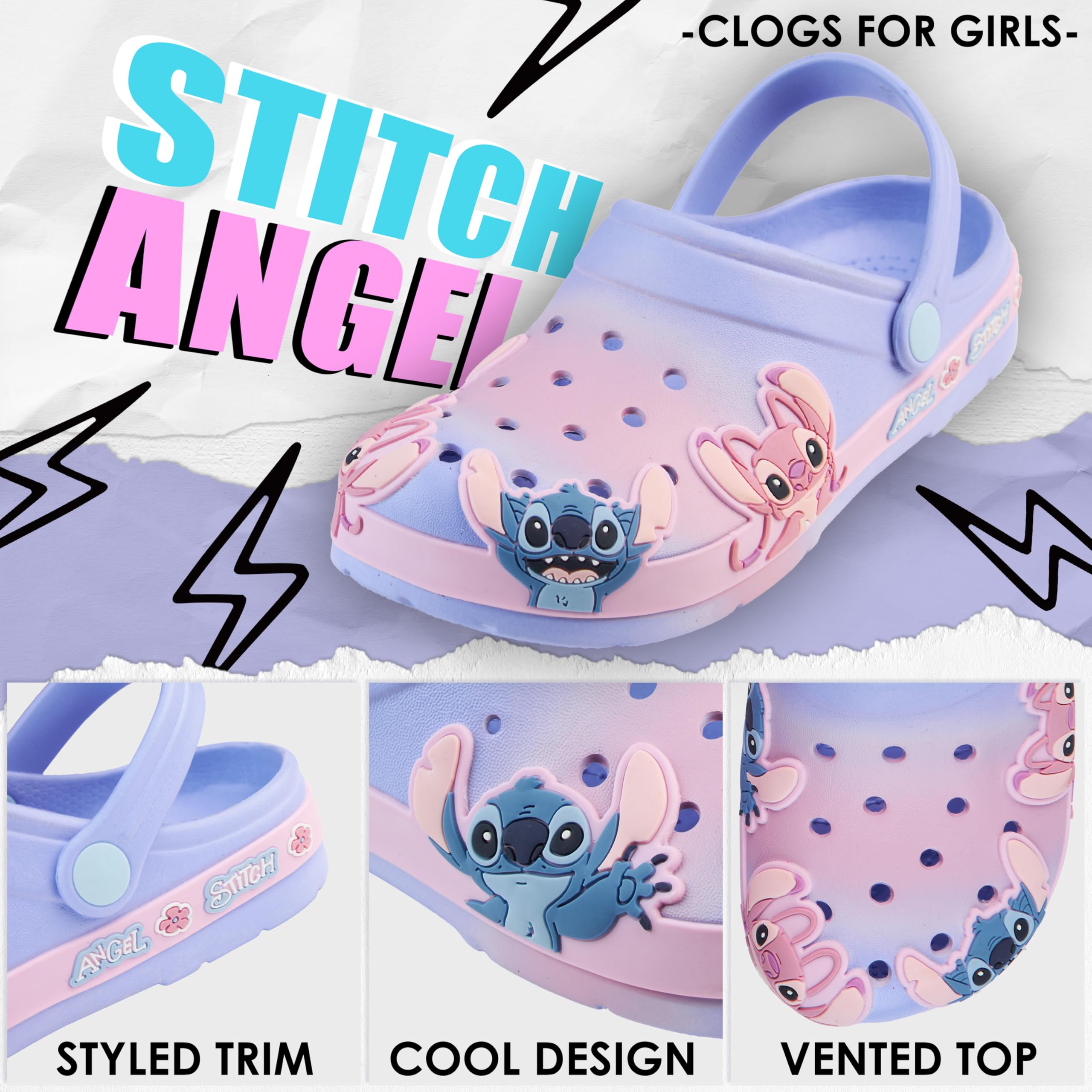 Get Trend Disney Stitch | Minnie Mouse | Prinzessinnen Clogs Kinder Hausschuhe Mädchen, rutschfest & Atmungsaktiv, Gartenschuhe Sommer Pantoffeln