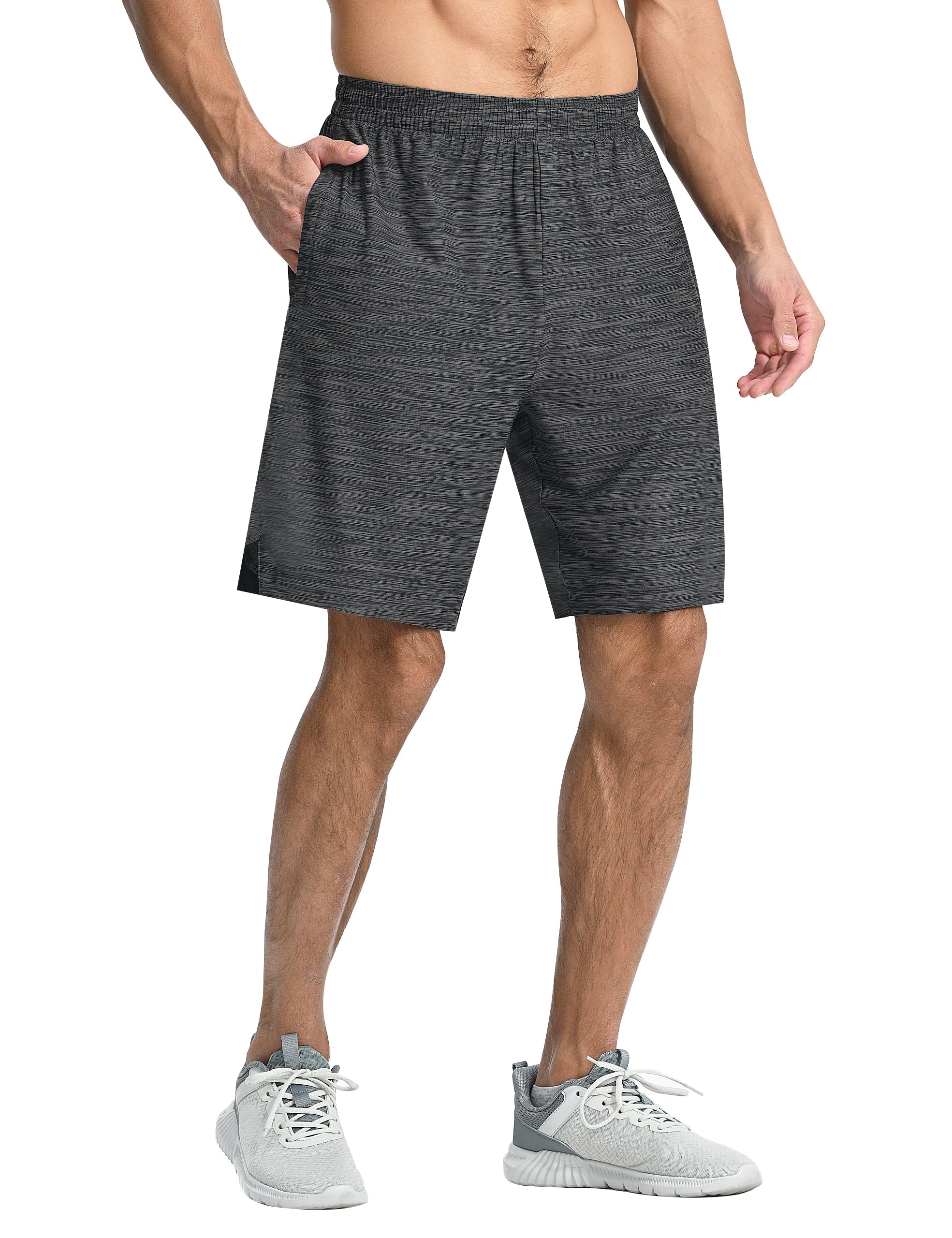 EZRUN Mens Athletic Basketball Shorts with Zipper Pockets Workout Gym Quick Dry 9 Inches Long Shorts for Tennis