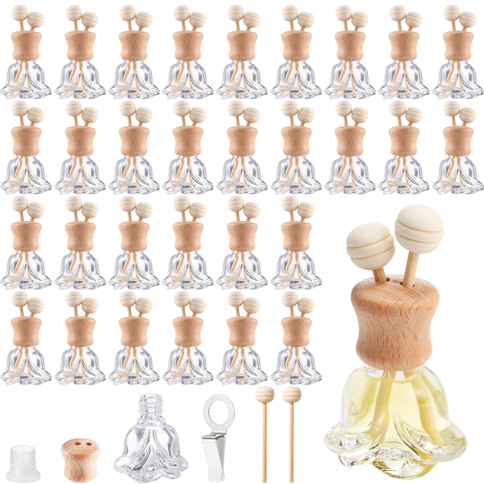 Zubebe 30 Pack Air Freshener Car Diffuser Bottles 8 ml Vent Clip, Flower