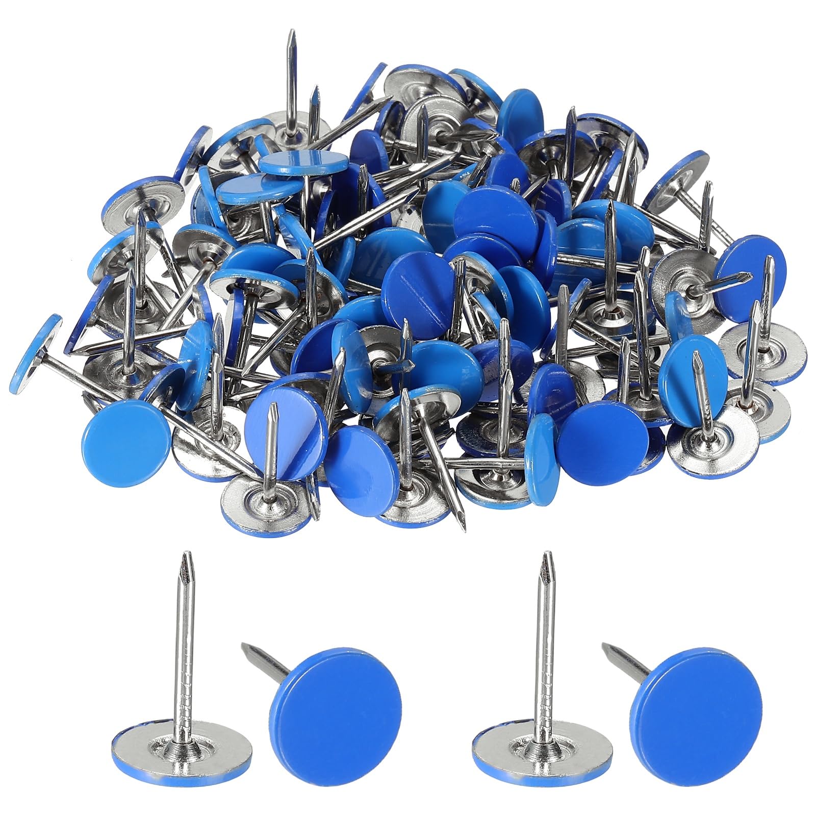 sourcing map 100Pcs Upholstery Thumb Tacks, 7/16" x 11/16" Flat Head Upholstery Push Pins Decorative Nails for Wood Wall Furniture, Blue