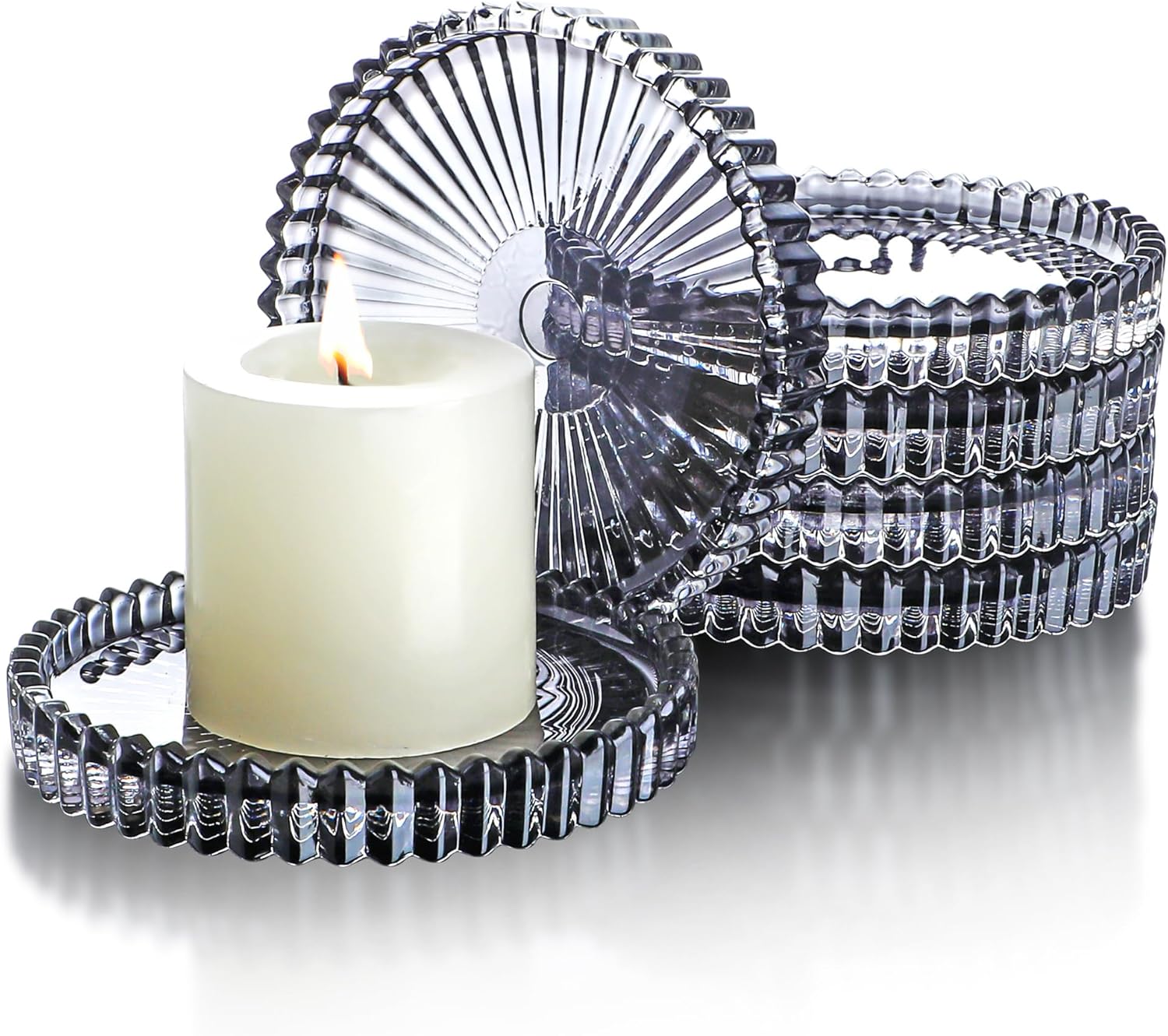 Glass Candle Plates,Black Crystal Candle Dish,Glass Pillar