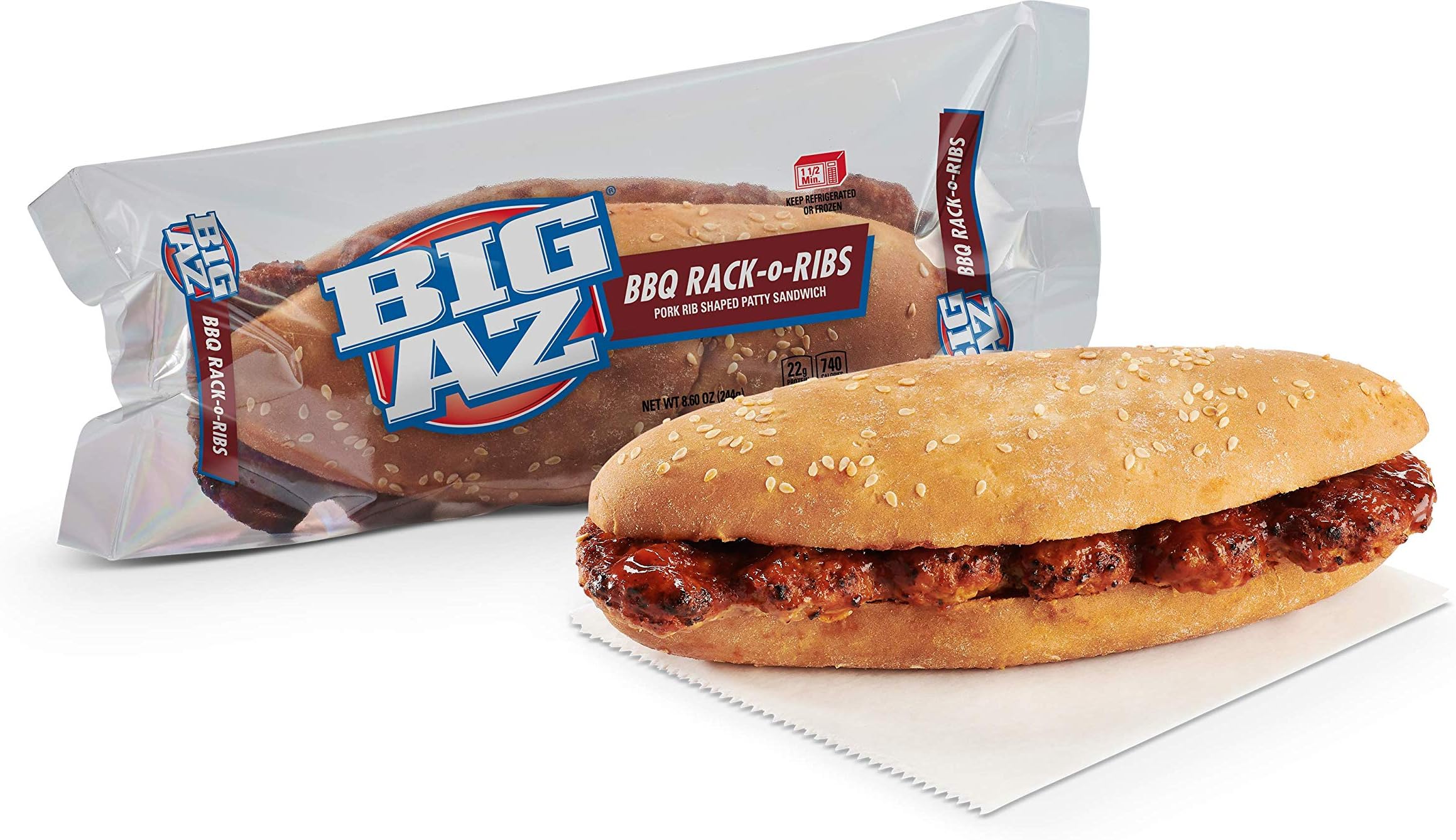 Big Az Rack O Ribs Barbecue Pork Sandwich, 8.6 Ounce -- 8 per case.