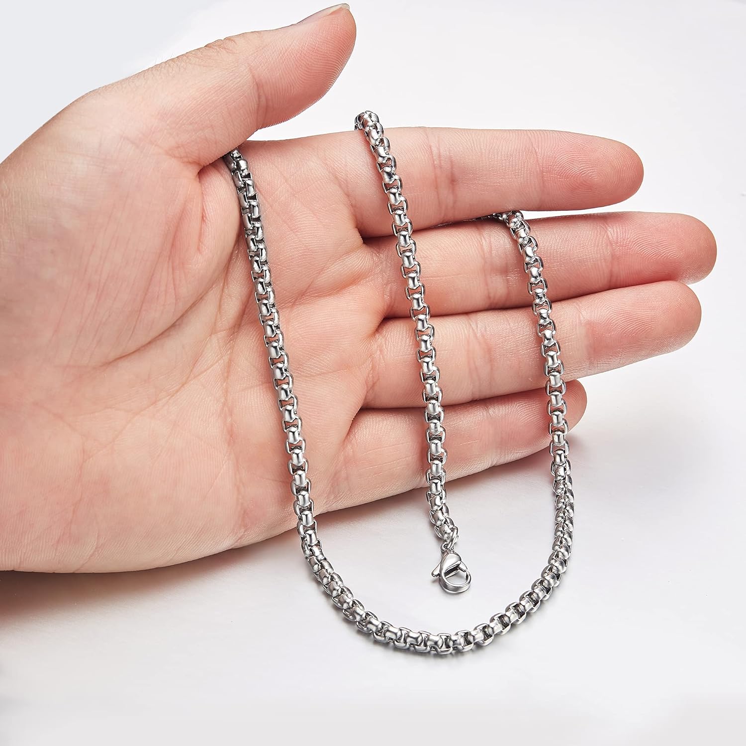 Estendly Stainless Steel Rolo Chain Necklace Crude Round Square Box Cable Wheat Necklace for Men Women Jewelry - Image 4