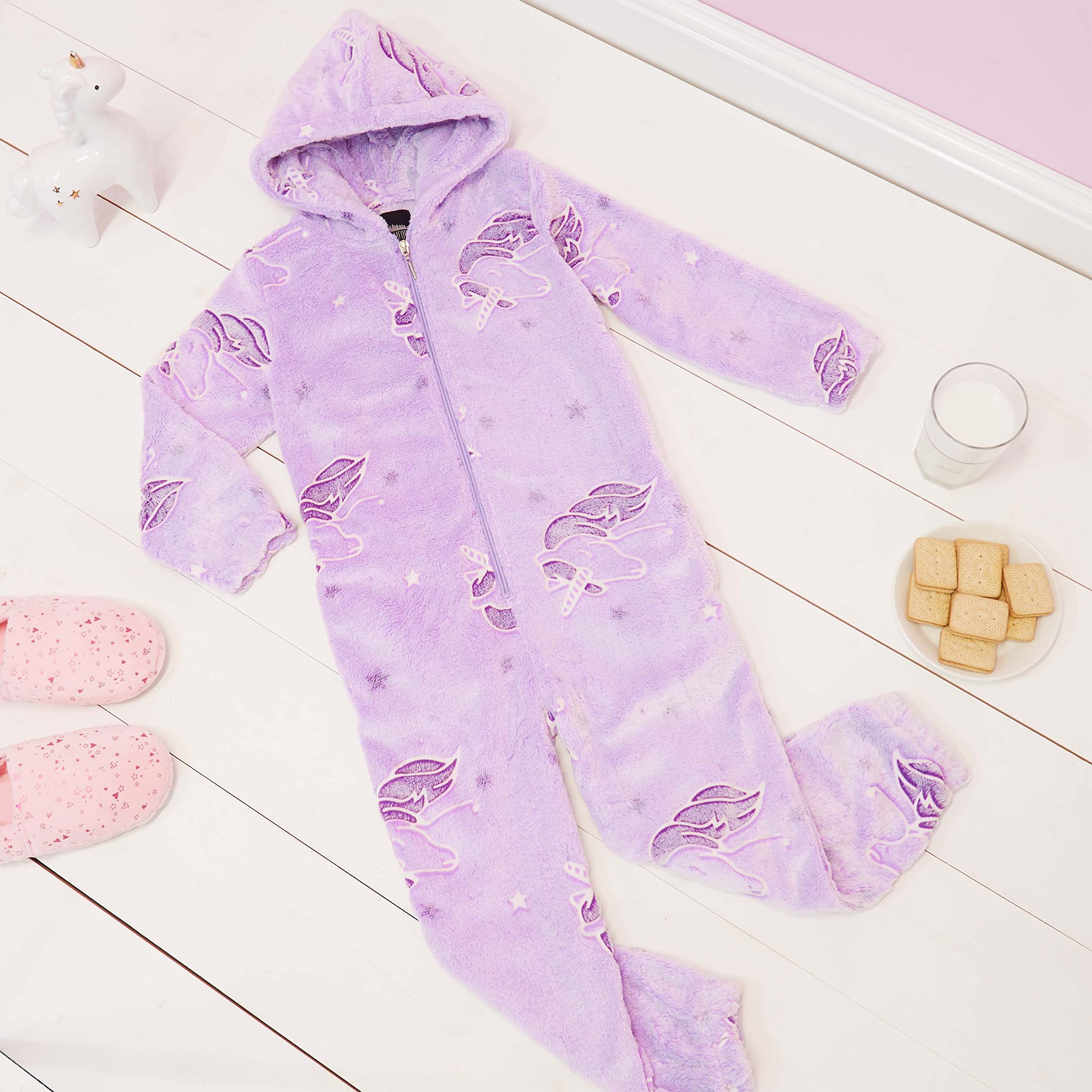 CityComfort - Pijama de Unicornios y arcoíris para niñas de 3 a 14 años de Edad, Brilla en la Oscuridad