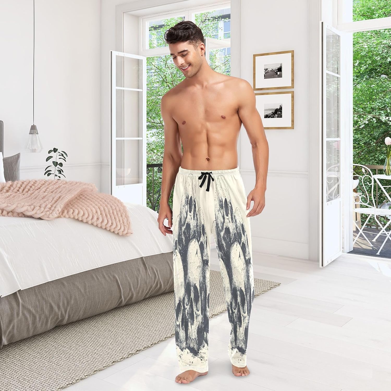 ALAZA Skull Head Vintage Men's Pajama Pants Men Cotton Pajama Bottoms with Pockets, S