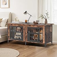 Vista 6 de Mueble de jaula para perros, jaula doble para perros con parte superior de almacenamiento y cuencos giratorios para alimentos, perrera decorativa