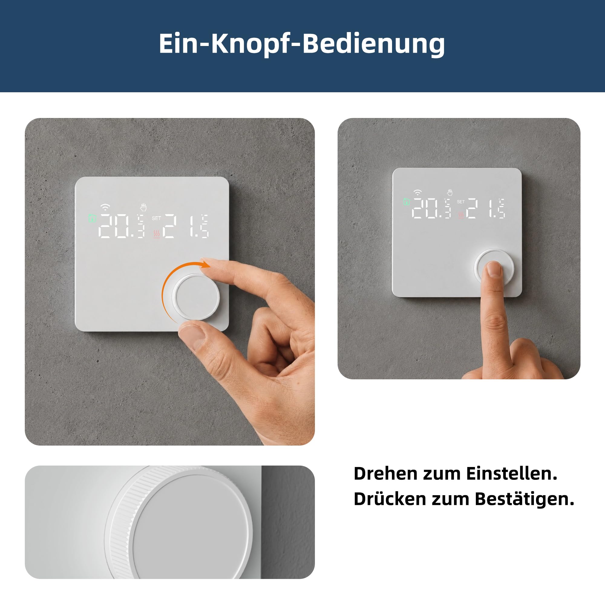 Beok Fussbodenheizung Thermostat Digital, WiFi Wasser Fußbodenheizung Smart Raumthermostat Tagesprogramm Kompatibel mit Alexa Tuya APP Steuerung 3A 230V Weiß mit Drehregler