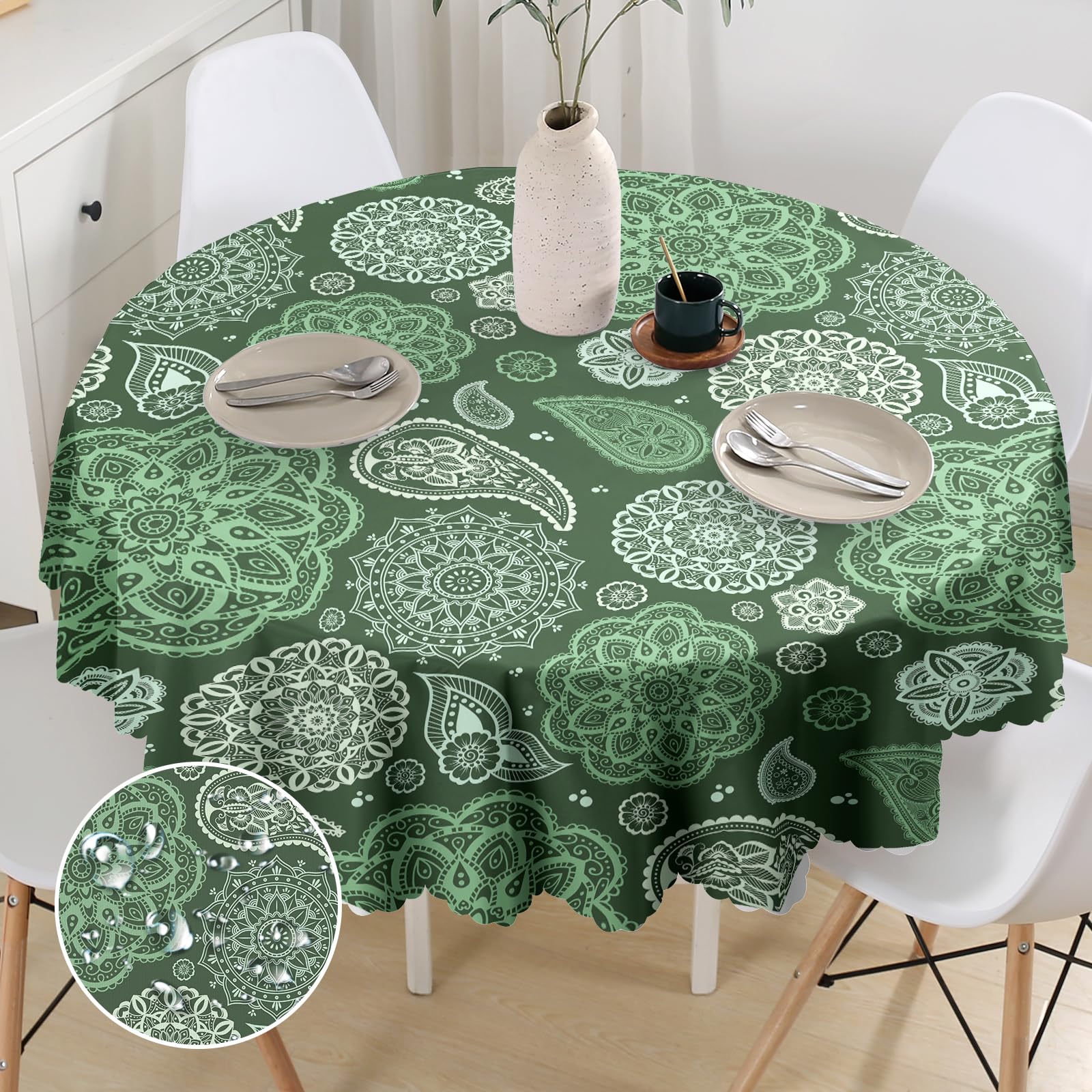 iEvery Green Paisley Round Tablecloth 150cm