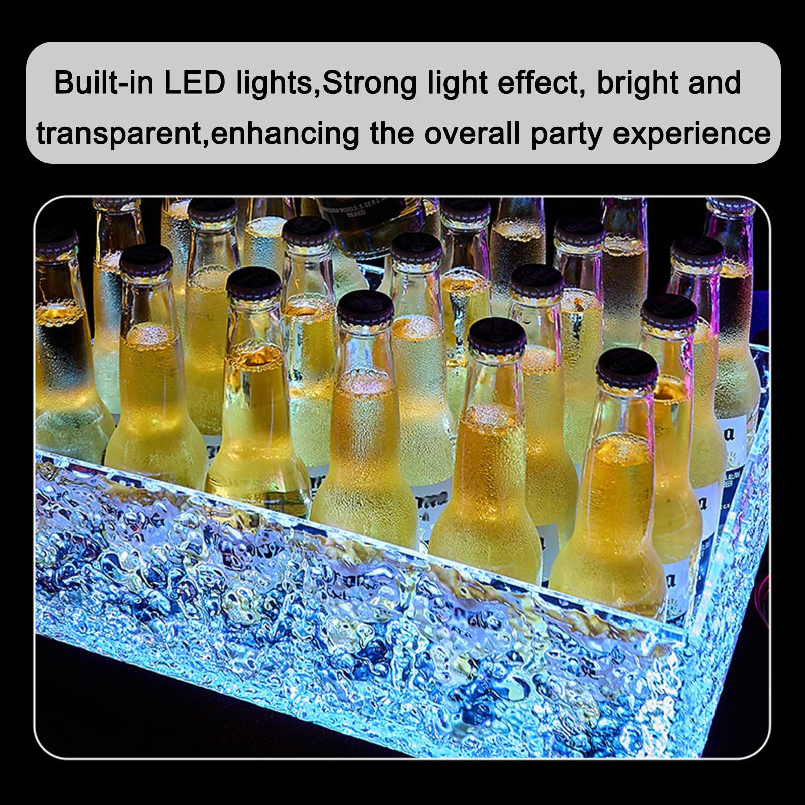 Cubitera LED Cubos de Hielo acrílicos LED, con Asas de Transporte portátiles y Recargables, para Fiestas(Blue,21X29X17cm)