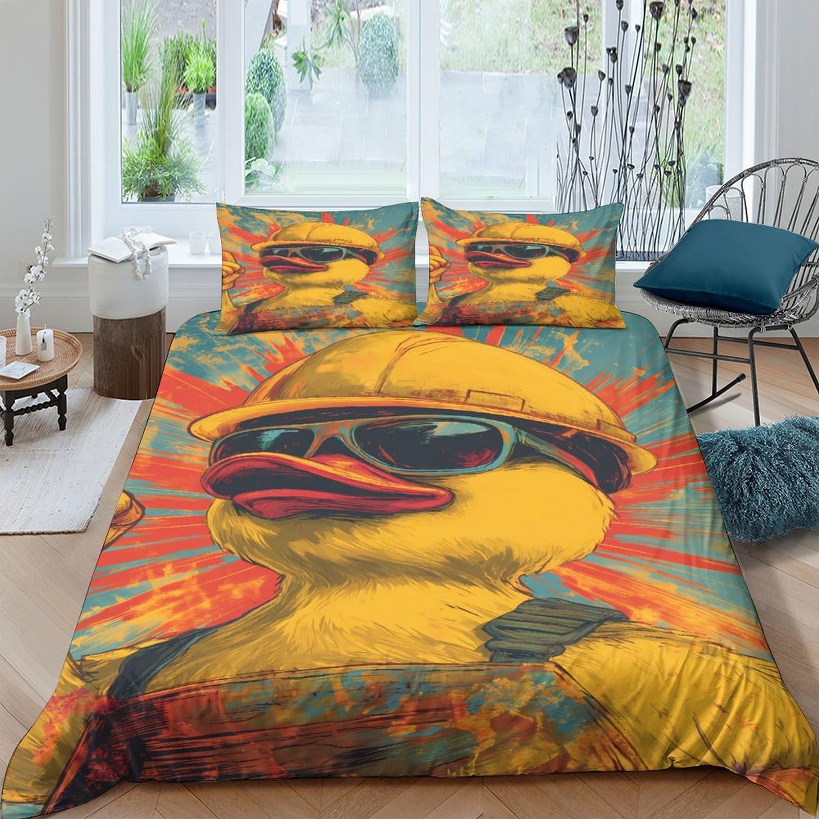 Ctjqhvkz Style-4 3D Printed Cool Duck Fitted Sheet Microfiber Vibrant Cartoon Bed Cover For Bedroom Dorm Mattress Protection Decor Single（135X200cm）
