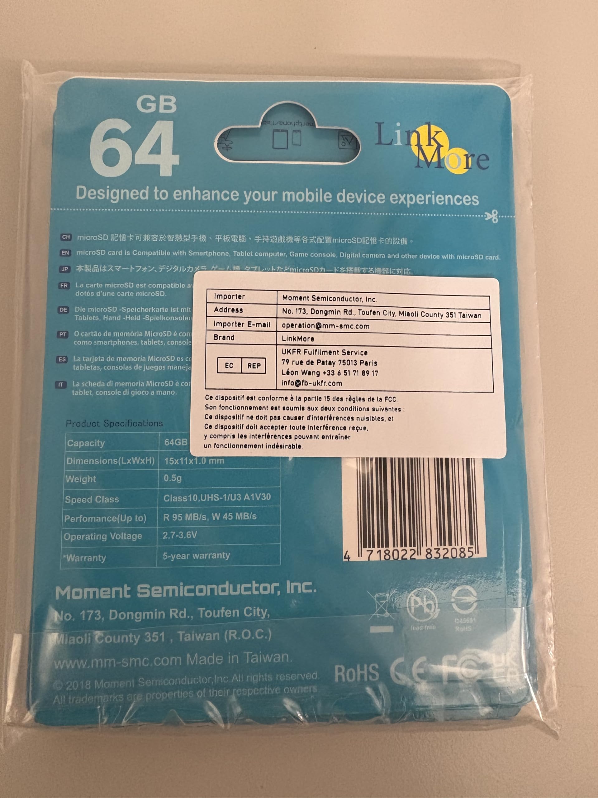 LinkMore Scheda di memoria MicroSD da 64 GB (5 pezzi) XV13, MicroSDXC A1 UHS-I U3 V30 classe 10, lettura fino a 95 MB/s, scrittura fino a 45 MB/s, adattatore SD incluso