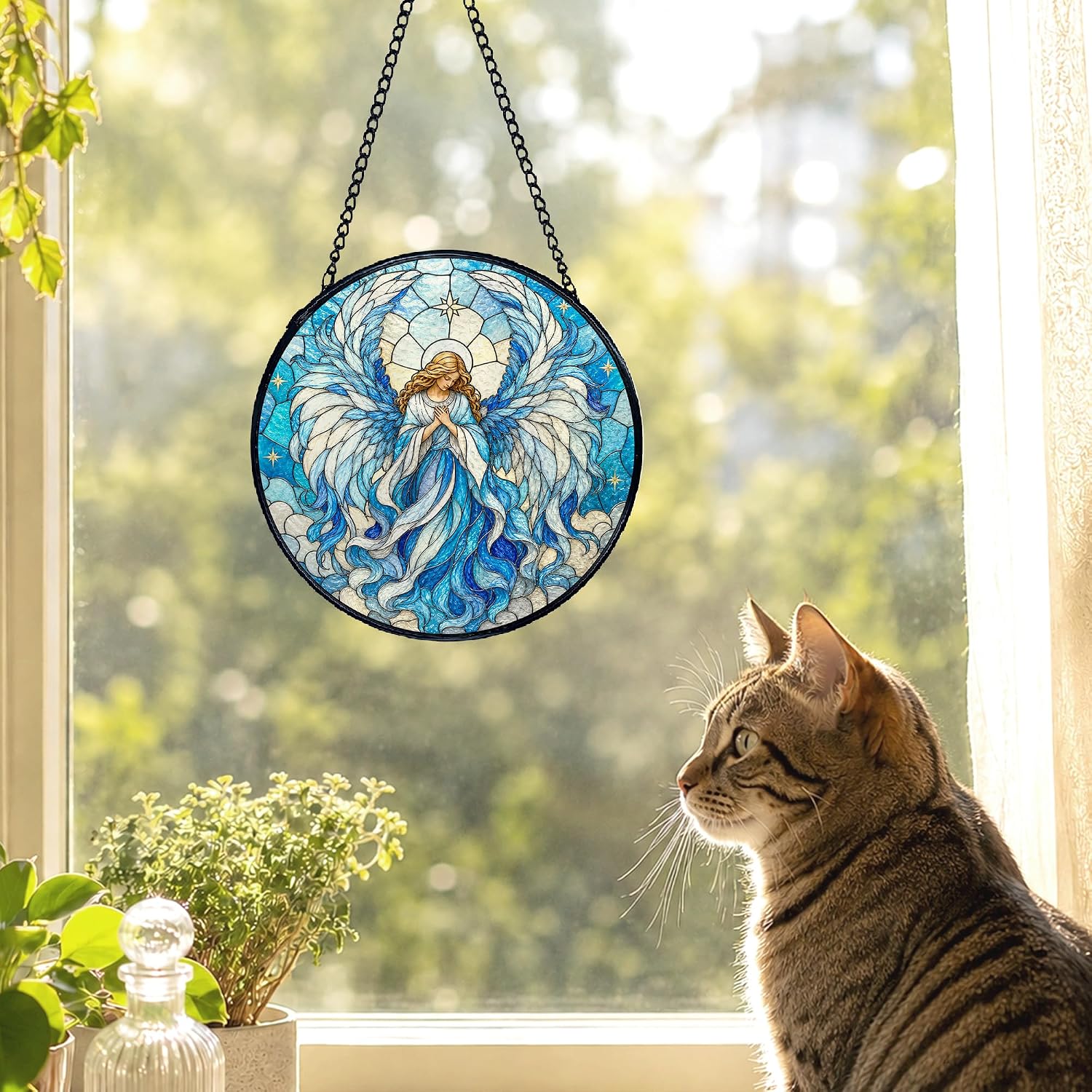 Blue Angel Stained Glass Suncatchers Wall Decor 7.8x7.8