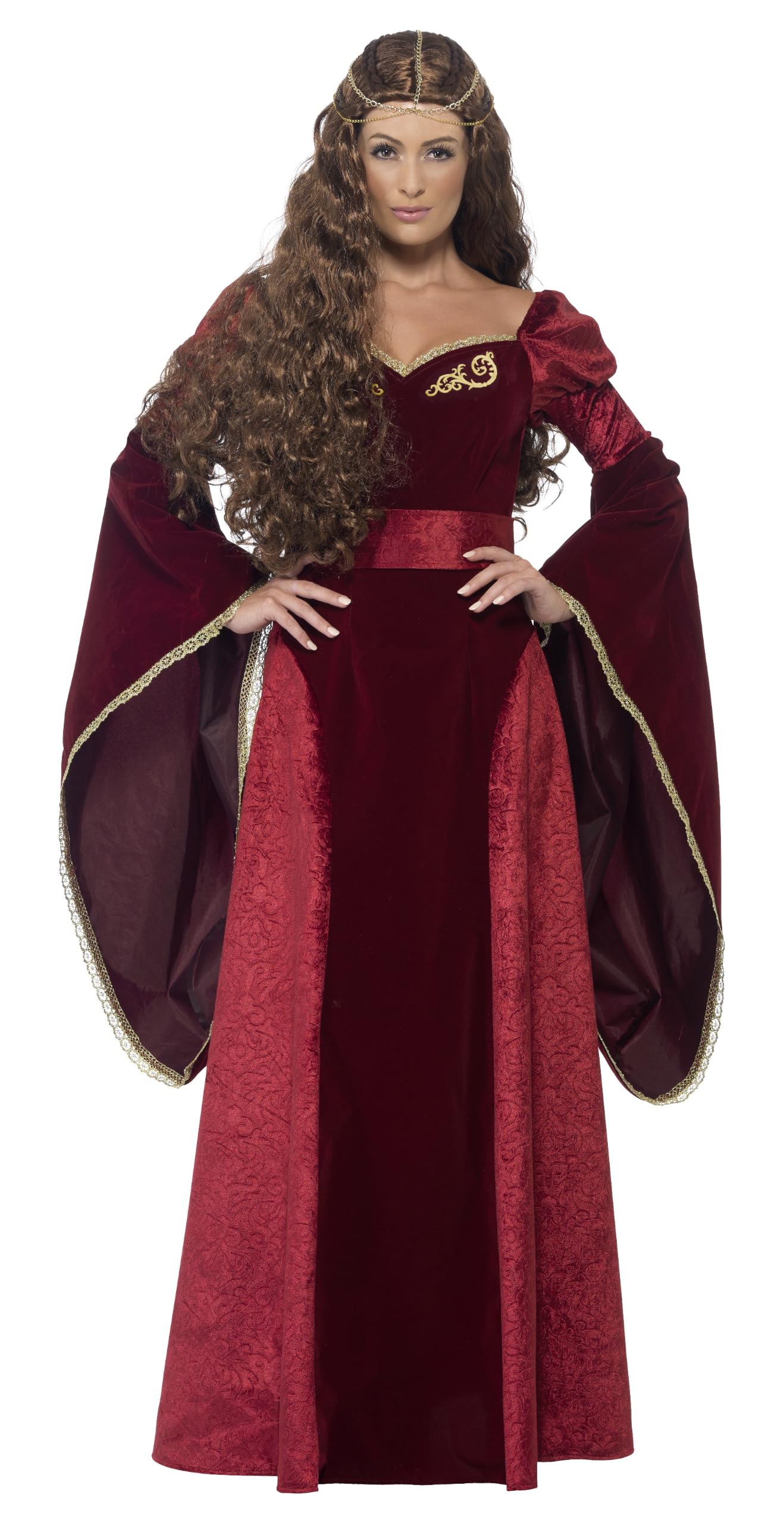 Smiffys Deluxe Medieval Queen Costume, Red with Dress, Belt & Headpiece, Historical Fancy Dress, Medieval Dress Up Costumes