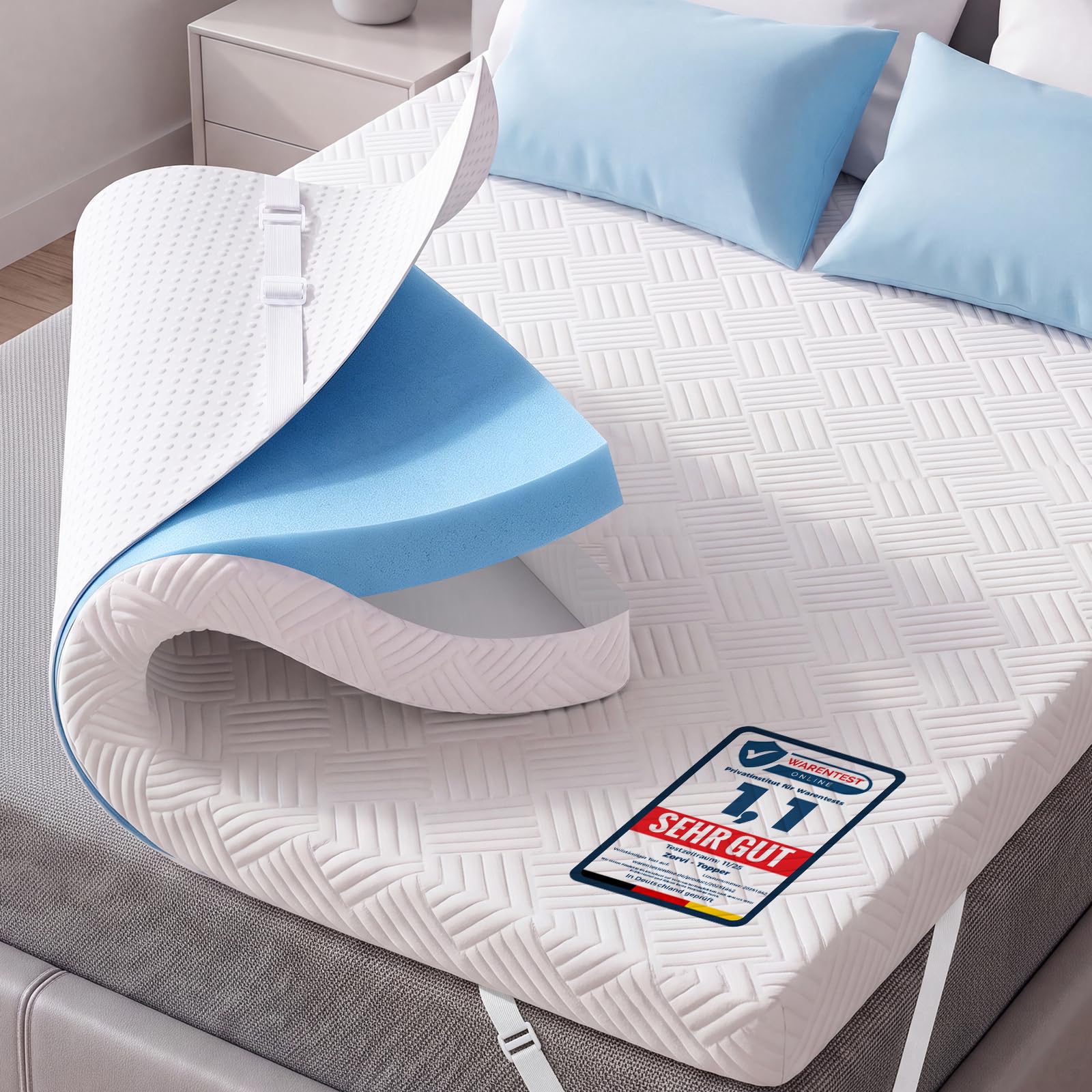 Gel Matratzen Topper 180x200cm, H2/H3 6cm Matratzentopper, Weicher Gelschaum Memory Mattress Topper Matratzenauflage für Schlafsofa Bett, Boxspringbett, Gästebett, Atmungsaktiv, Öko-TEX Zertifiziert