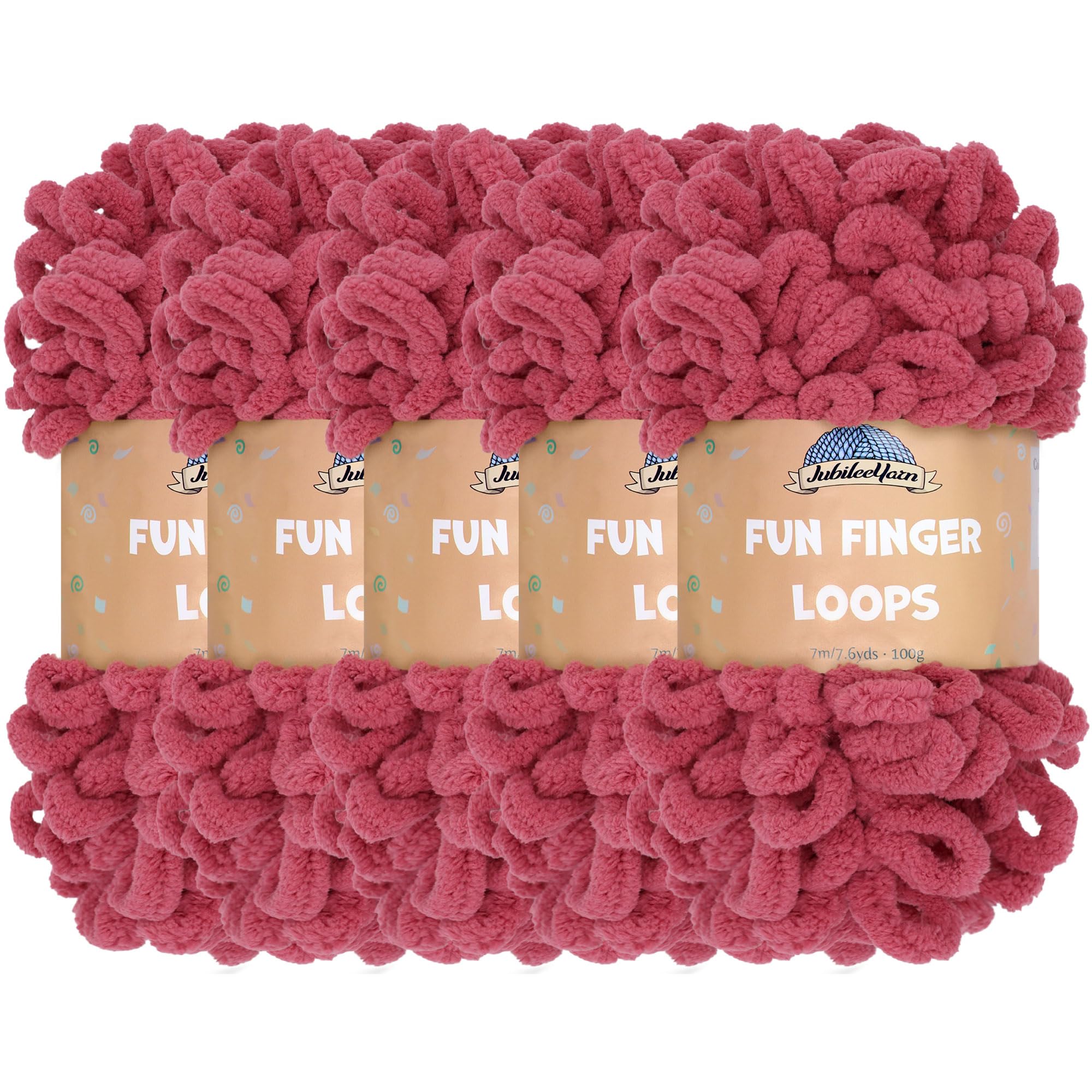 JubileeYarn Fun Finger Loops Yarn - Polyester Jumbo Weight Loop Yarn - 100g/Skein - Dusty Maroon - 5 Skeins