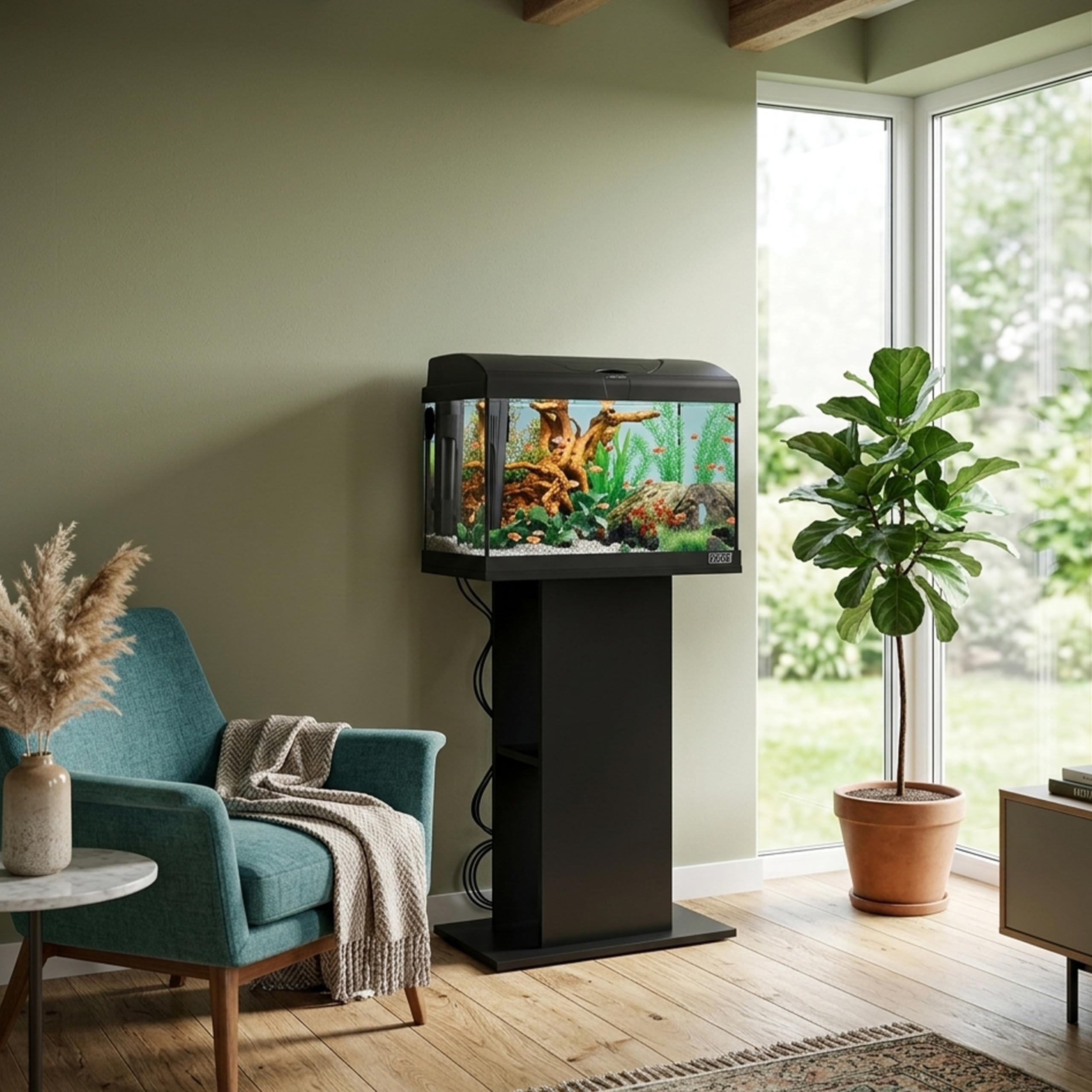 Ferplast Hydor Meuble pour Aquarium, résistant à l'humidité, Structure Robuste, Pieds réglables, 52 x 28 x 73 cm, en Bois Noir