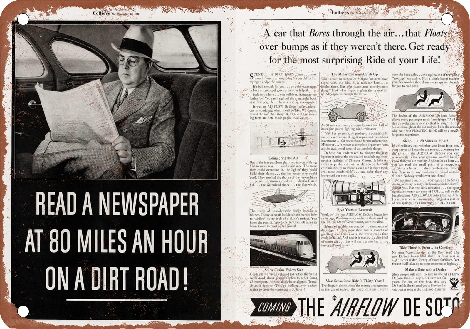METAL SIGN - 1934 DeSoto Vintage Ad 05 - Old Retro Rusty Look home decor