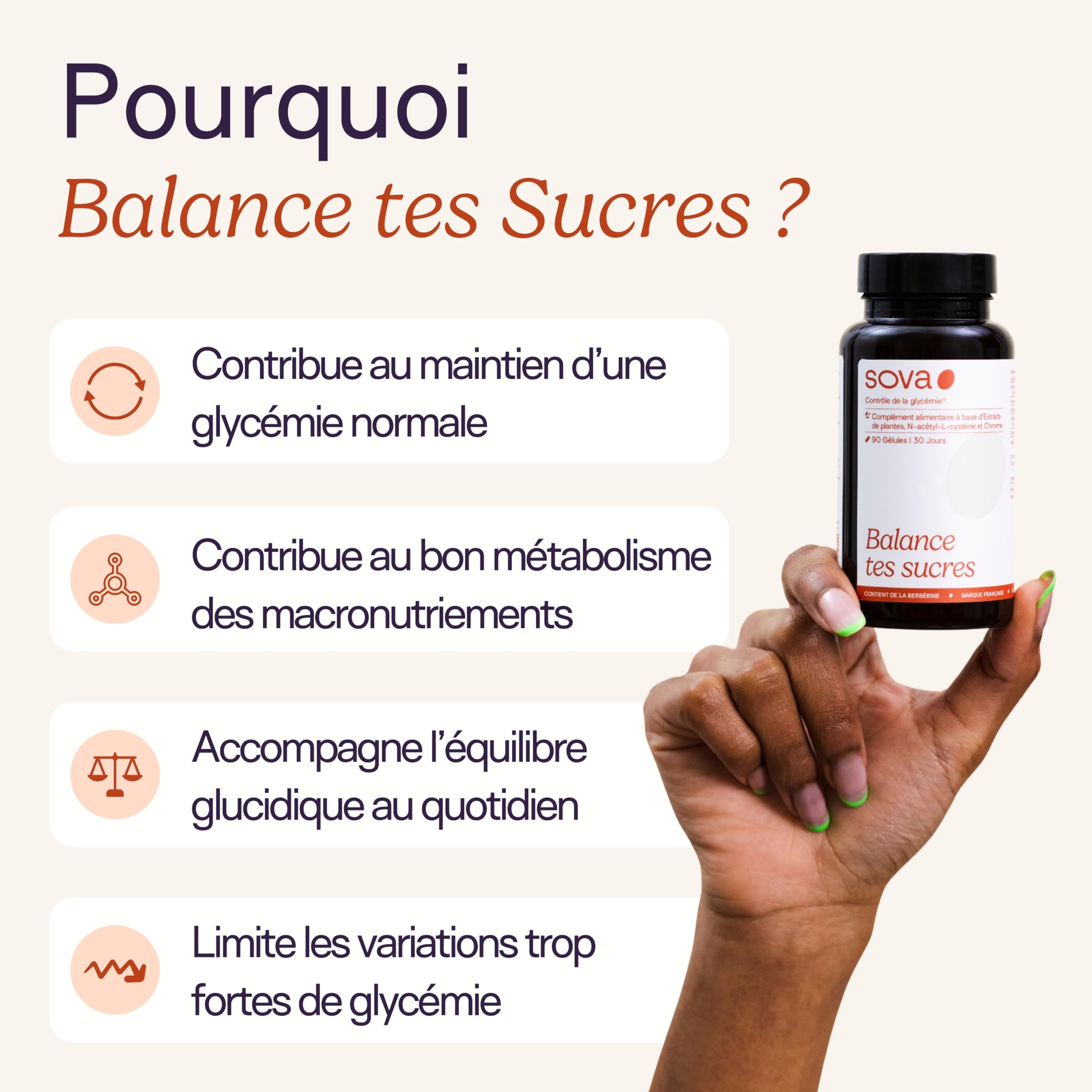 Berberine HCL avec Cannelle de Ceylan, Chrome, Gymnema Sylvestre, Berbérine & NAC - Glycémie Normale & Métabolisme du glucose - Complément alimentaire - 90 Gélules - Balance Tes Sucres - SOVA