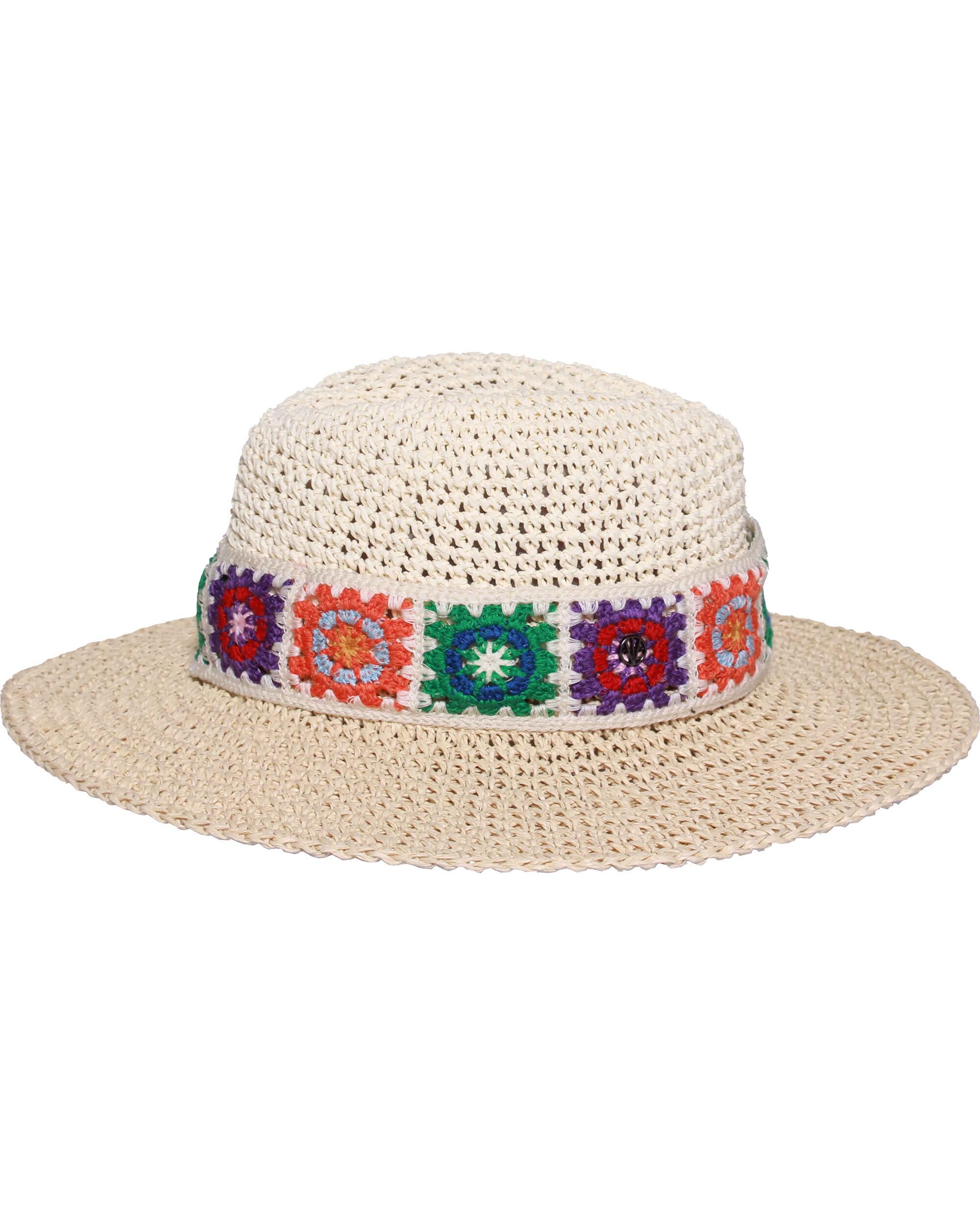 LOEVENICH Damen Fedora Hut gehäkeltes Papier Boho Blumen leicht atmungsaktiv 37 x 11 cm White Pepper