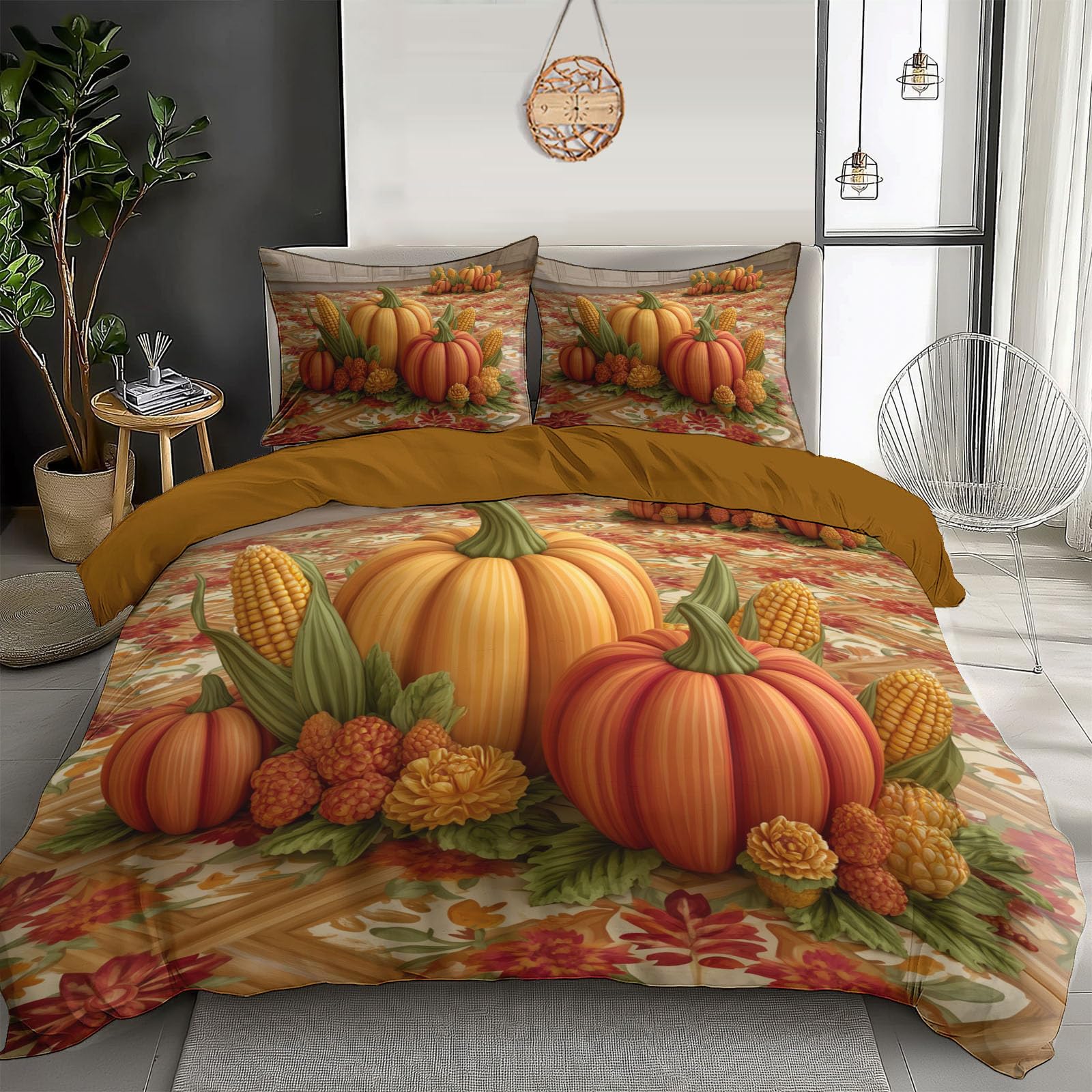 Housse de couette 140x200cm motif citrouille maïs avec fermeture éclair