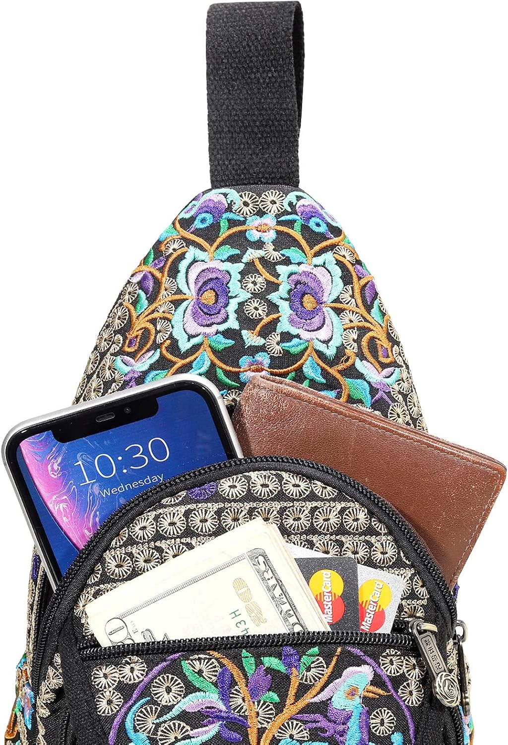 SILKAREA Vintage Embroidered Bohemian Small Sling Bag for Women Crossbody Rope Sling Backpack Purse Shoulder Bag - Image 5