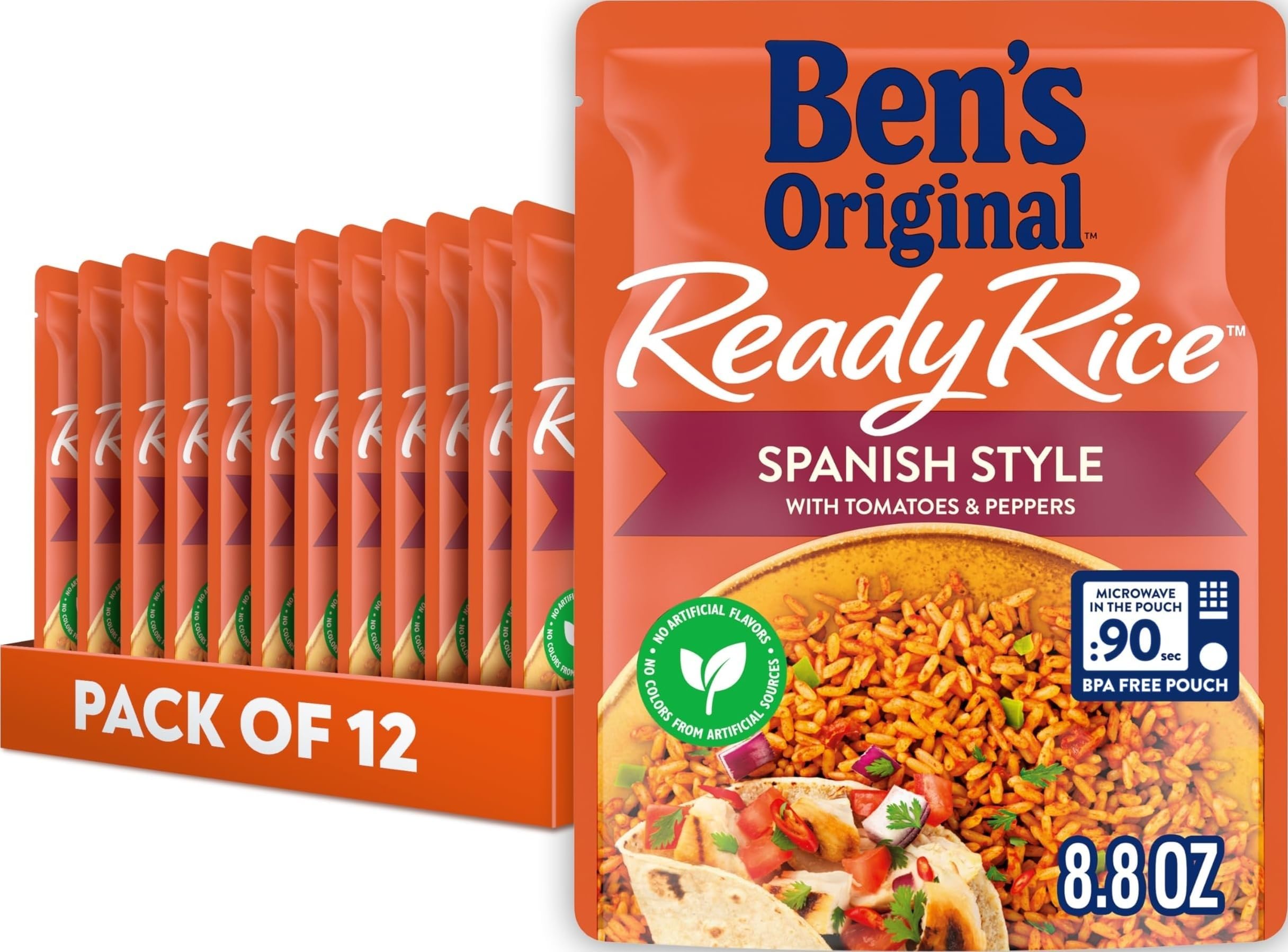 BEN'S ORIGINAL Ready Rice Spanish Style Flavored Rice, Easy Dinner Side, 8.8 OZ Pouch (Pack of 12)