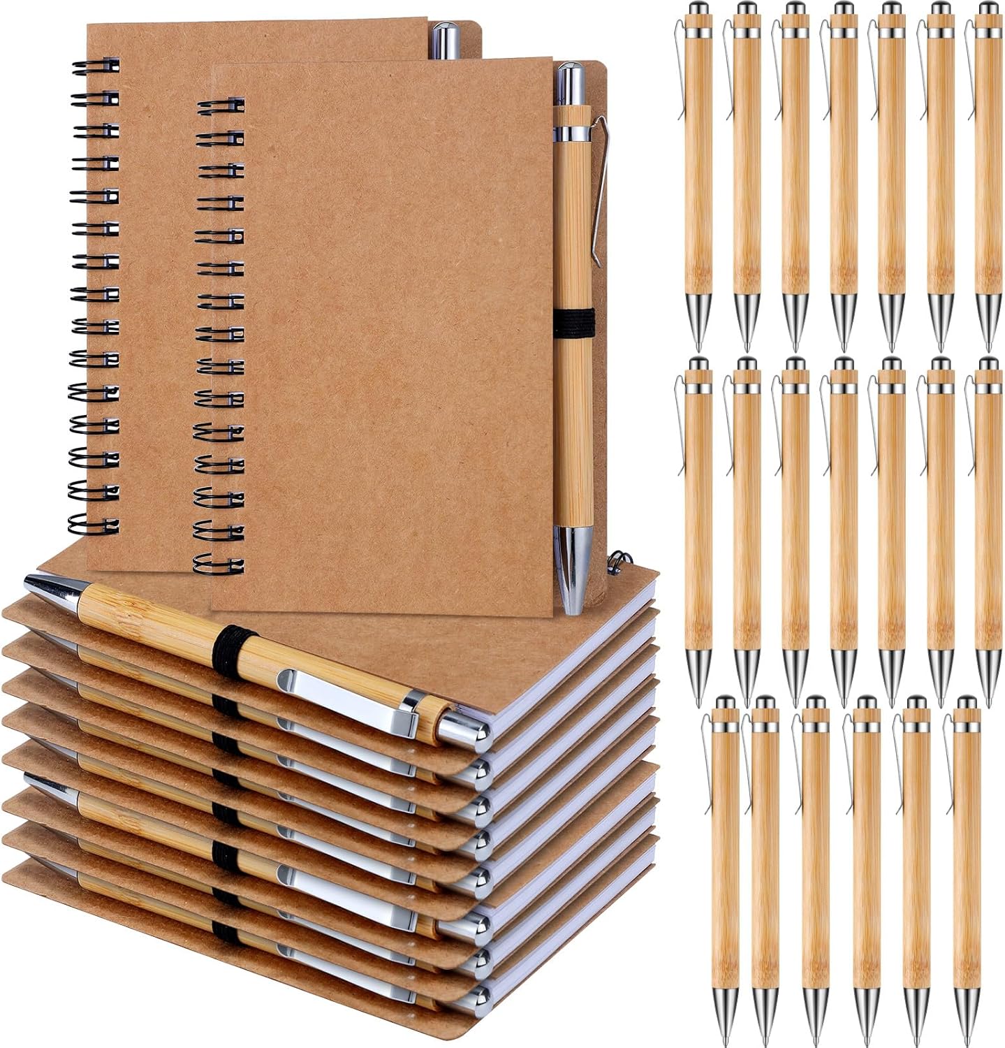 20 Set Appreciation Gift Bulk, Blank Spiral Notebooks with Pens Kraft Notebook Journals with Bamboo Ballpoint Pens Thank You Gifts for Employee, Back to School favors for Teacher Student