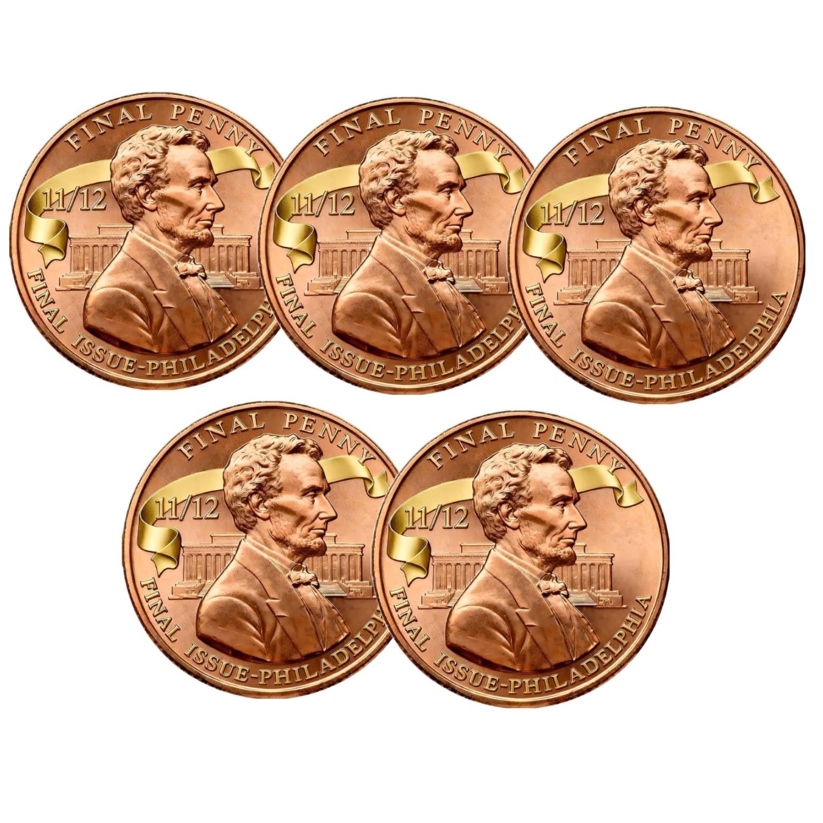 Lincoln Final Penny Collectible Coin, The Last Cent 1909β2025 Tribute Lincoln Penny Commemorative Token, Crafted, Historic βLast Year of The Centβ Keepsake, for History Buffs (5pcs)