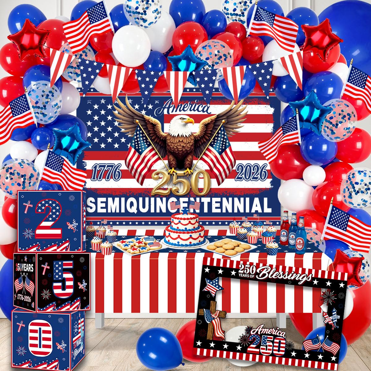 View 1 of 170Pcs 250th Anniversary Decorations, ALL-IN-1